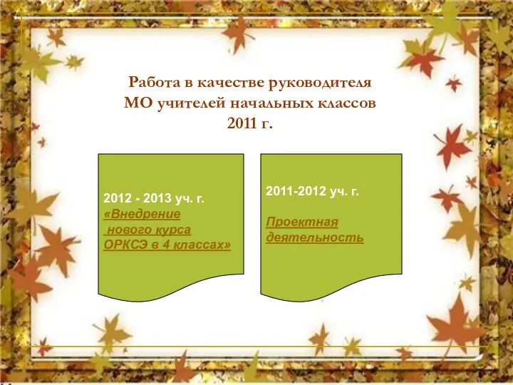 Работа в качестве руководителя МО учителей начальных классов 2011 г.