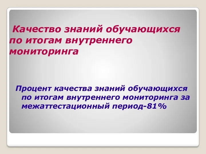 Качество знаний обучающихся по итогам внутреннего мониторинга Процент качества знаний