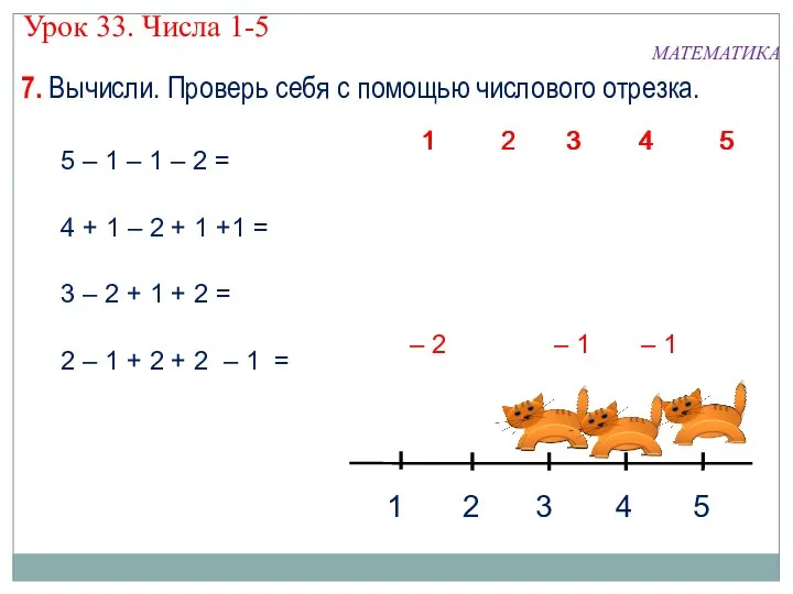 7. Вычисли. Проверь себя с помощью числового отрезка. МАТЕМАТИКА Урок