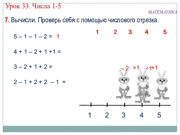 7. Вычисли. Проверь себя с помощью числового отрезка. МАТЕМАТИКА Урок