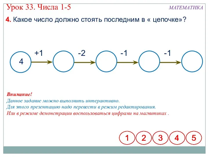 МАТЕМАТИКА Урок 33. Числа 1-5 4. Какое число должно стоять