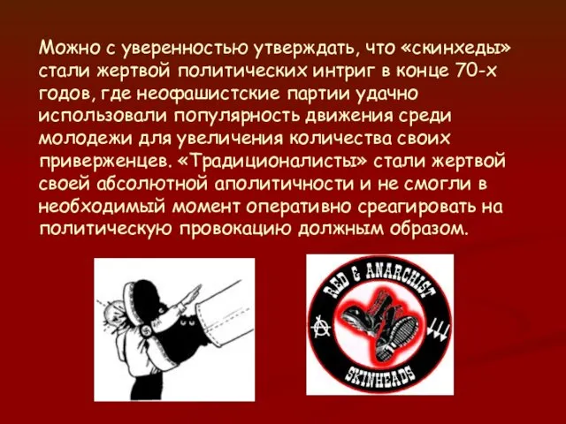 Можно с уверенностью утверждать, что «скинхеды» стали жертвой политических интриг