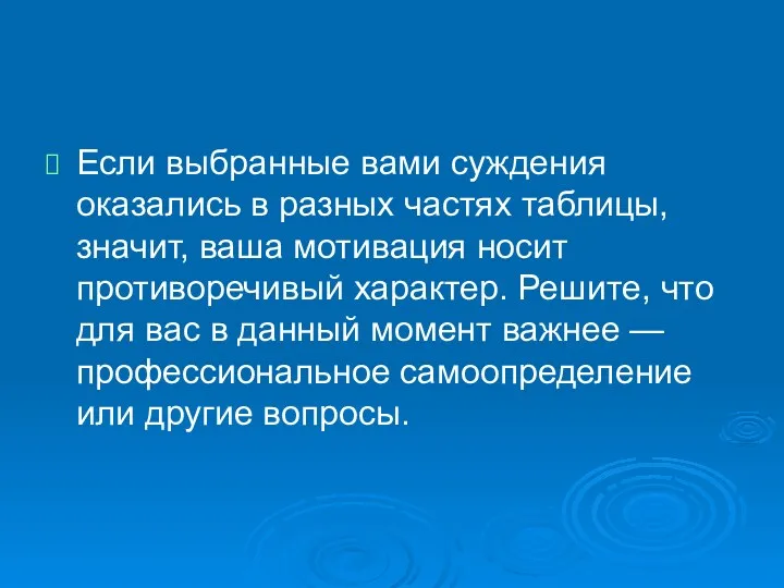 Если выбранные вами суждения оказались в разных частях таблицы, значит,