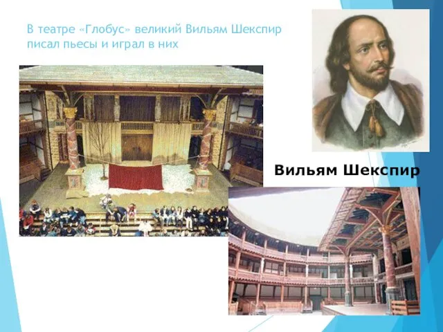 В театре «Глобус» великий Вильям Шекспир писал пьесы и играл в них Вильям Шекспир