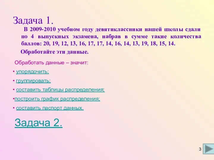 Задача 1. В 2009-2010 учебном году девятиклассники нашей школы сдали