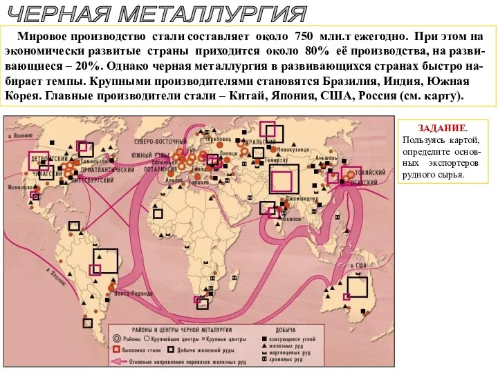 ЧЕРНАЯ МЕТАЛЛУРГИЯ Мировое производство стали составляет около 750 млн.т ежегодно.