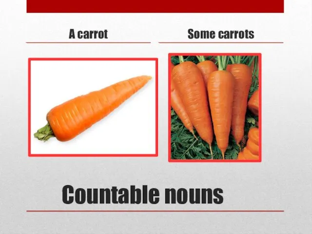 Countable nouns A carrot Some carrots