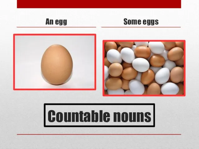 Countable nouns An egg Some eggs