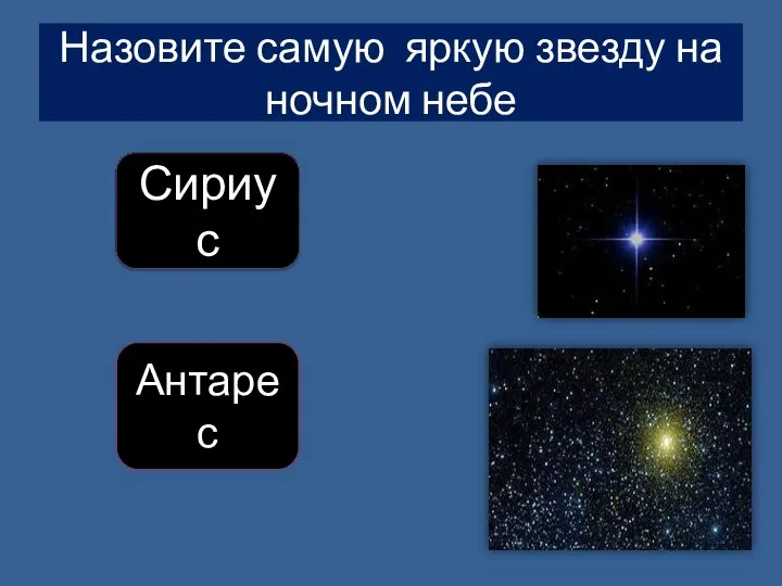 Назовите самую яркую звезду на ночном небе Сириус Антарес