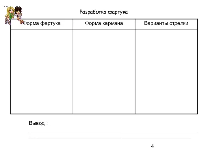 Разработка фартука Вывод : __________________________________________________________________________________________________________________