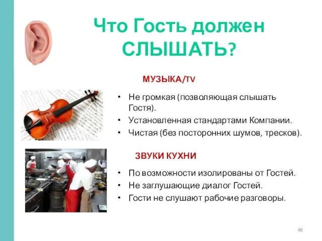 Что Гость должен СЛЫШАТЬ? МУЗЫКА/TV ЗВУКИ КУХНИ Не громкая (позволяющая