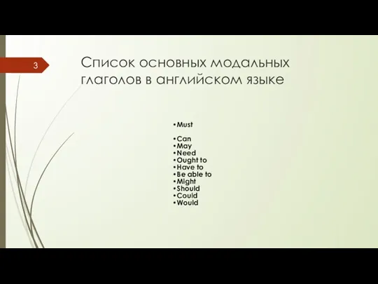 Список основных модальных глаголов в английском языке