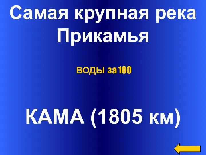 Самая крупная река Прикамья КАМА (1805 км) ВОДЫ за 100