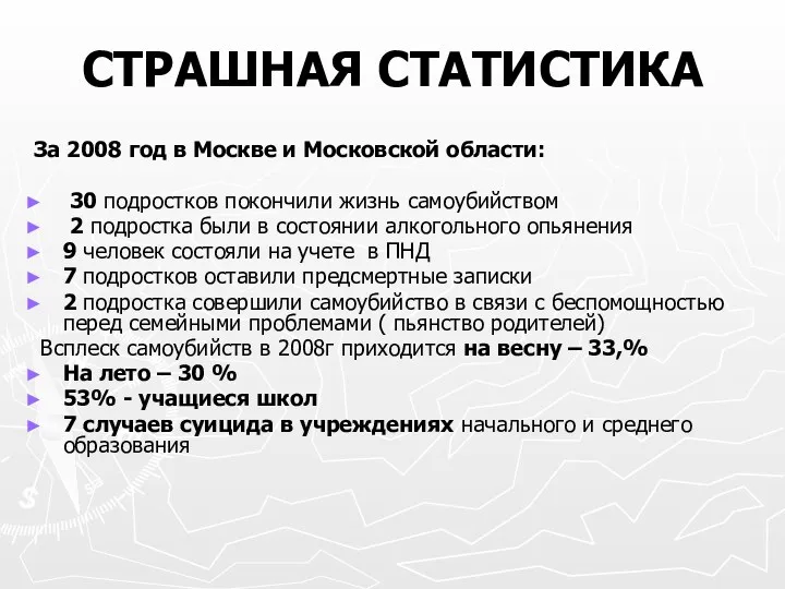 За 2008 год в Москве и Московской области: 30 подростков