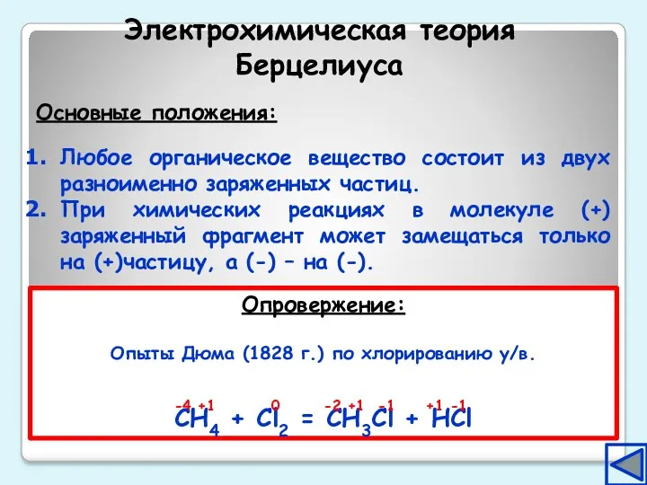 Электрохимическая теория Берцелиуса Основные положения: Любое органическое вещество состоит из