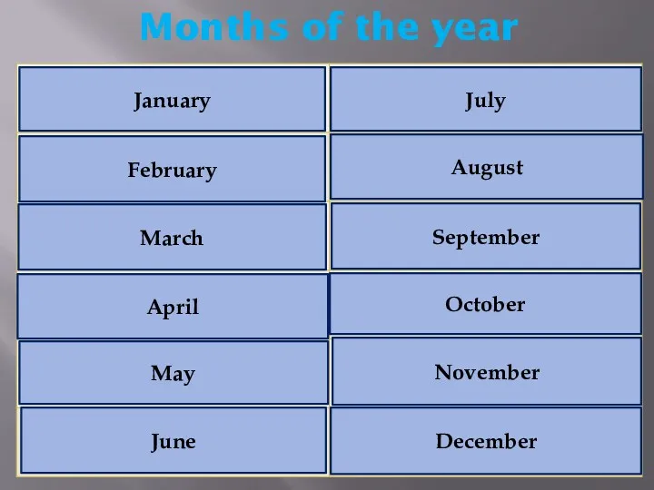 Months of the year January February March April May June July August September October November December