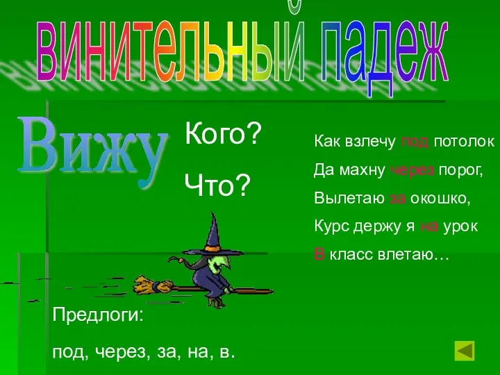 винительный падеж Вижу Кого? Что? Как взлечу под потолок Да