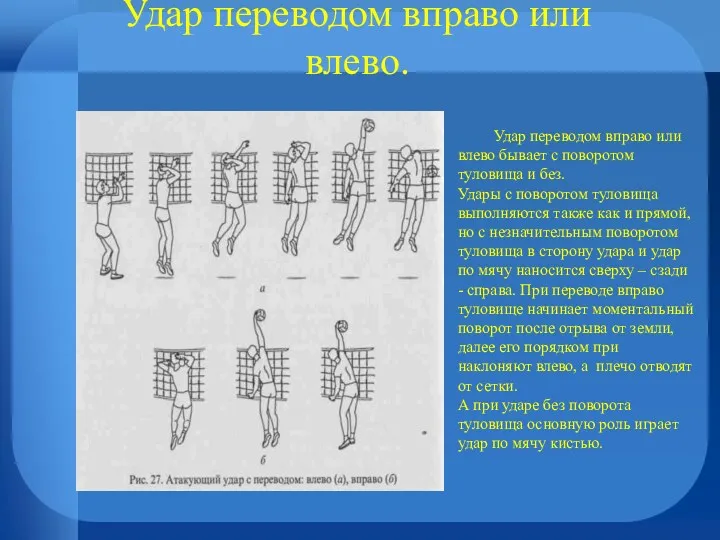 Удар переводом вправо или влево. Удар переводом вправо или влево бывает с поворотом