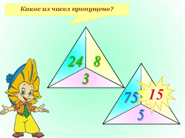 Какое из чисел пропущено? 24 8 3 75 5 ? 15