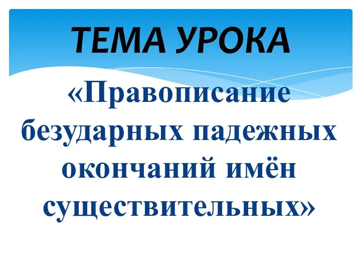 «Правописание безударных падежных окончаний имён существительных» ТЕМА УРОКА