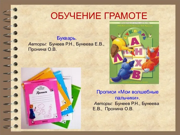 ОБУЧЕНИЕ ГРАМОТЕ Букварь. Авторы: Бунеев Р.Н., Бунеева Е.В., Пронина О.В.