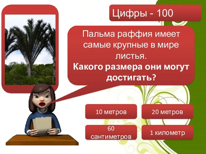 Цифры - 100 Пальма раффия имеет самые крупные в мире