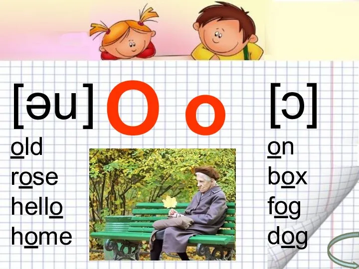 O o O o [əu ] old rose hello home [ɔ] on box fog dog