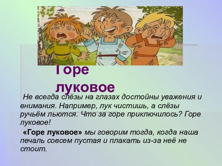 Горе луковое Не всегда слёзы на глазах достойны уважения и внимания. Например, лук