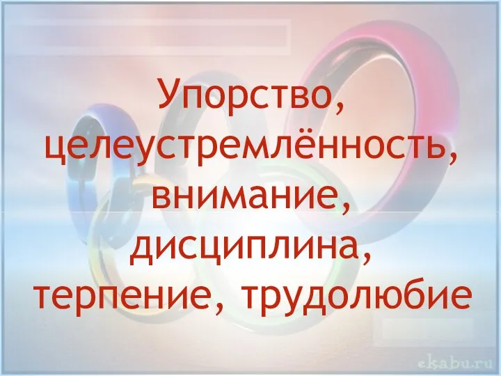 Упорство, целеустремлённость, внимание, дисциплина, терпение, трудолюбие