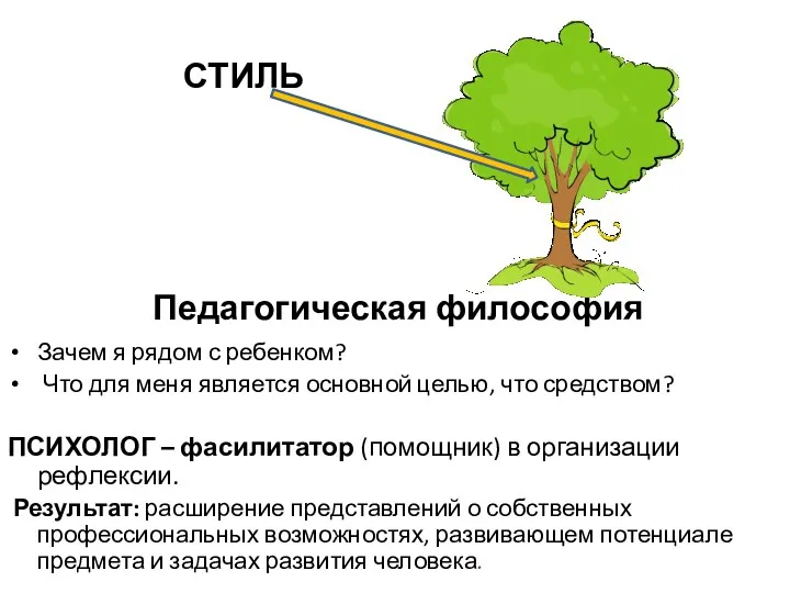 СТИЛЬ Педагогическая философия Зачем я рядом с ребенком? Что для