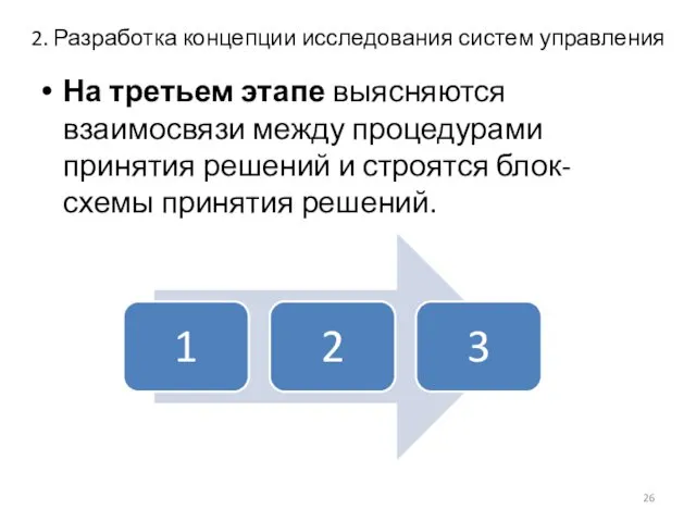 2. Разработка концепции исследования систем управления На третьем этапе выясняются взаимосвязи между процедурами