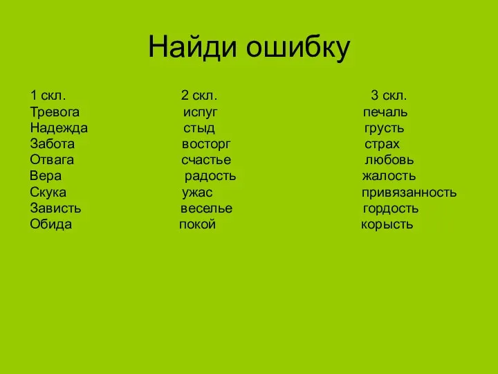 Найди ошибку 1 скл. 2 скл. 3 скл. Тревога испуг