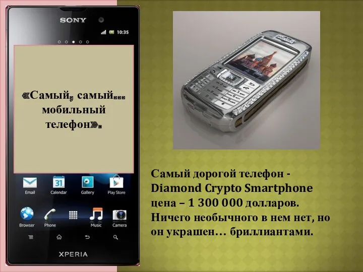 Актуальность темы: «Самый, самый… мобильный телефон». Самый дорогой телефон - Diamond Crypto Smartphone