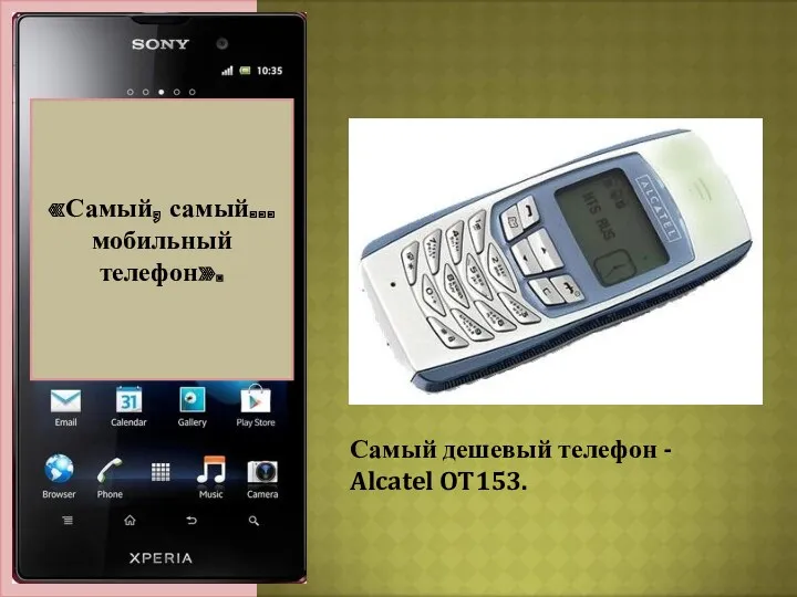 Актуальность темы: «Самый, самый… мобильный телефон». Самый дешевый телефон - Alcatel OT153.