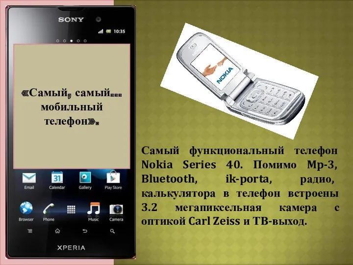 Актуальность темы: «Самый, самый… мобильный телефон». Самый функциональный телефон Nokia Series 40. Помимо