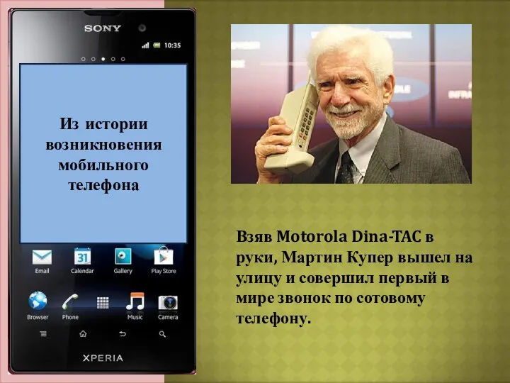 Актуальность темы: Из истории возникновения мобильного телефона Взяв Motorola Dina-TAC