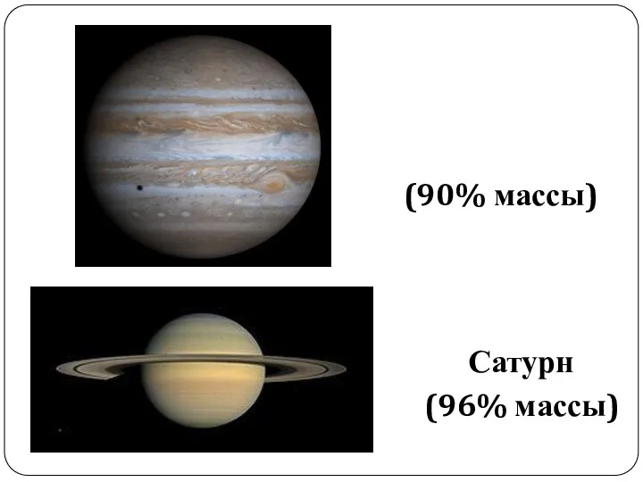 Юпитер (90% массы) Сатурн (96% массы)