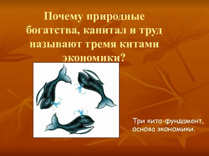 Почему природные богатства, капитал и труд называют тремя китами экономики? Три кита-фундамент, основа экономики.