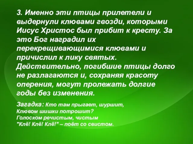 3. Именно эти птицы прилетели и выдернули клювами гвозди, которыми