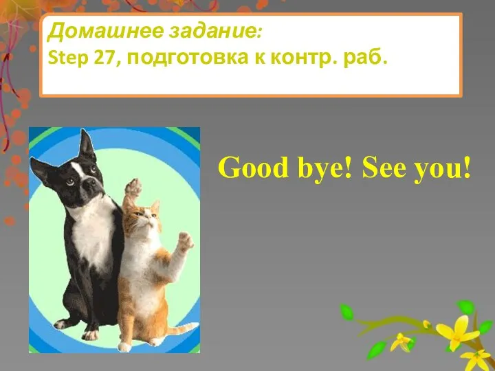 Домашнее задание: Step 27, подготовка к контр. раб. Good bye! See you!