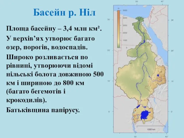 Басейн р. Ніл Площа басейну – 3,4 млн км². У