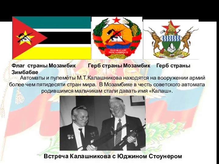 Флаг страны Мозамбик Герб страны Мозамбик Герб страны Зимбабве Автоматы