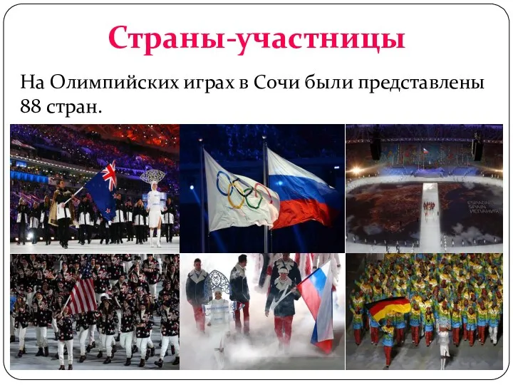 Страны-участницы На Олимпийских играх в Сочи были представлены 88 стран.