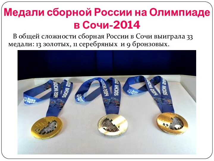 Медали сборной России на Олимпиаде в Сочи-2014 В общей сложности