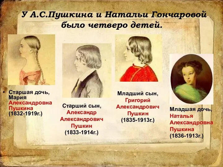 Старшая дочь, Мария Александровна Пушкина (1832-1919г.) Старшая дочь, Мария Александровна Пушкина (1832-1919г.) Старший