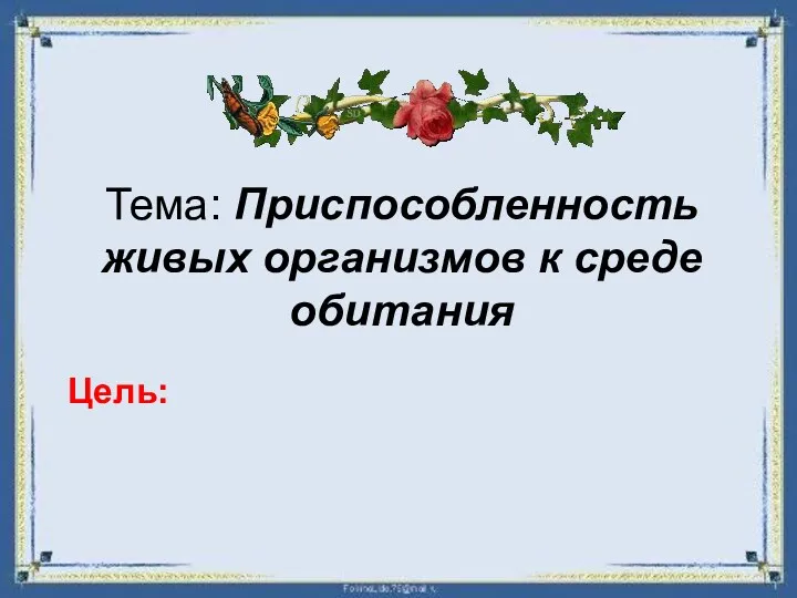 Тема: Приспособленность живых организмов к среде обитания Цель: