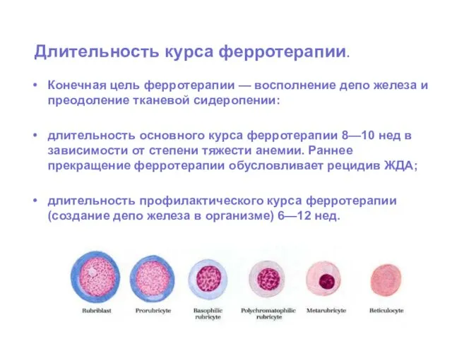 Длительность курса ферротерапии. Конечная цель ферротерапии — восполнение депо железа