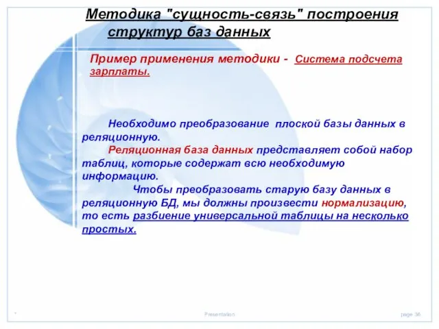 Методика "сущность-связь" построения структур баз данных Пример применения методики -