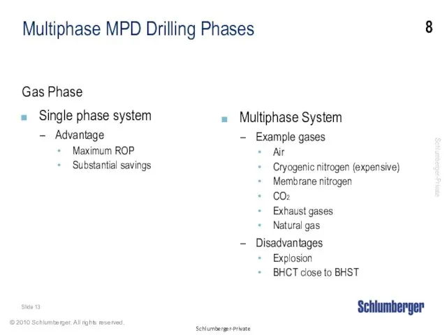 Multiphase MPD Drilling Phases Gas Phase Single phase system Advantage Maximum ROP Substantial