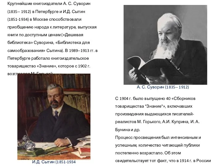 Крупнейшие книгоиздатели А. С. Суворин (1835-- 1912) в Петербурге и
